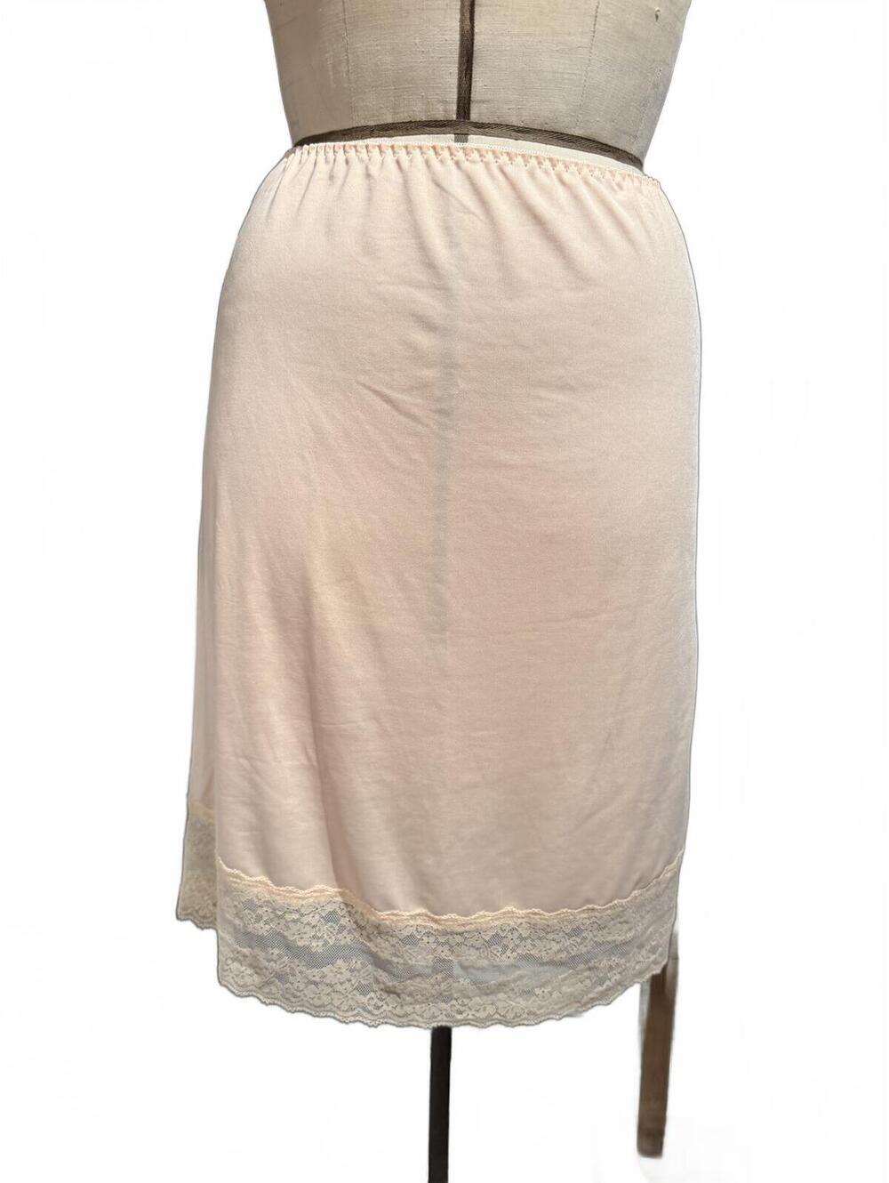 Vintage Peach Slip Skirt with Lace Trim